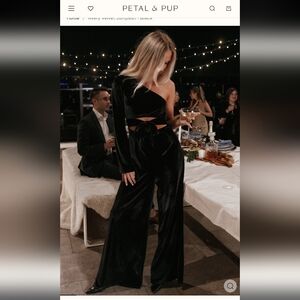 Petal & Pup Black One-Shoulder Velvet Wide-Leg Jumpsuit